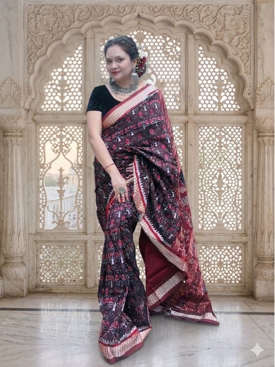 CHOCLATE BROWN SAMBALPURI PATA SAREE